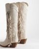Glamorous Wide Fit Glamorous Wide Fit western fringe knee boots in cream suedette-White - 4