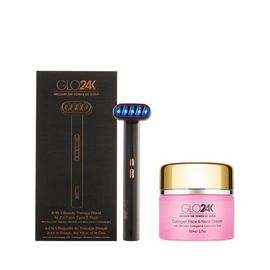 GLO24K UNLEASH THE POWER OF GOLD GLO24K UNLEASH THE POWER OF GOLD 6-IN-1 Beauty Therapy Wand for the Face, Eyes & Neck and 24K Collagen Cream