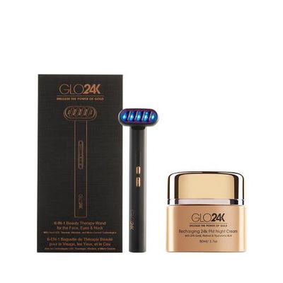 GLO24K UNLEASH THE POWER OF GOLD GLO24K UNLEASH THE POWER OF GOLD 6-IN-1 Beauty Therapy Wand for the Face, Eyes & Neck and 24K Night Cream