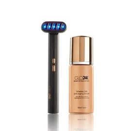 GLO24K UNLEASH THE POWER OF GOLD GLO24K UNLEASH THE POWER OF GOLD 6-IN-1 Beauty Therapy Wand for the Face, Eyes & Neck and Timeless 24k Anti-Aging Serum