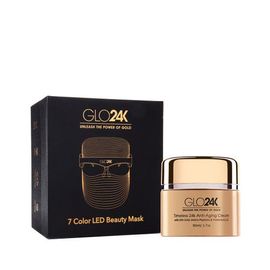 GLO24K UNLEASH THE POWER OF GOLD GLO24K UNLEASH THE POWER OF GOLD 7 Color LED Beauty Mask + 24k Timeless Anti-Aging Cream.