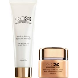 GLO24K UNLEASH THE POWER OF GOLD GLO24K UNLEASH THE POWER OF GOLD Exfoliating Facial Cleanser & Day Cream