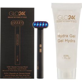 GLO24K UNLEASH THE POWER OF GOLD GLO24K UNLEASH THE POWER OF GOLD GLO24K 6-IN-1 Beauty Therapy Wand +Conductive Hydra Gel