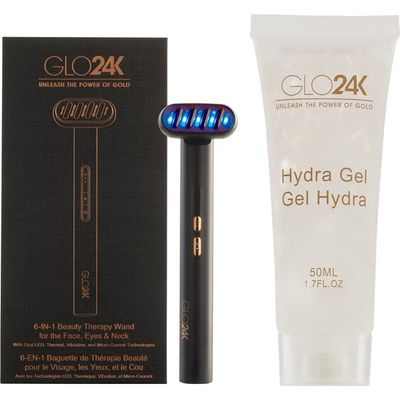 GLO24K UNLEASH THE POWER OF GOLD GLO24K UNLEASH THE POWER OF GOLD GLO24K 6-IN-1 Beauty Therapy Wand +Conductive Hydra Gel