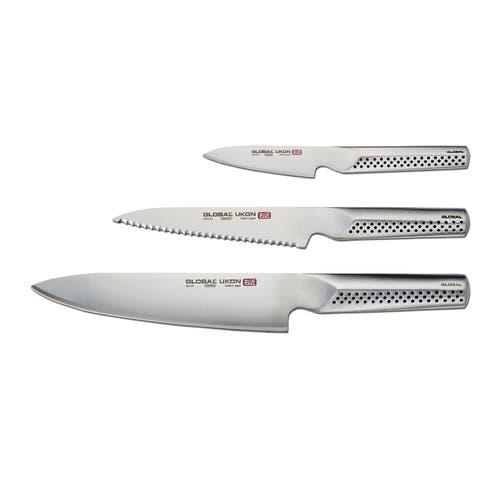 GLOBAL GLOBAL UKON 3 Piece Knife Set, 3.5" Paring, 6" Serrated Utility, 8" Chef's