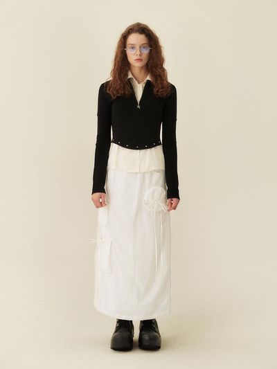 GOCORI RIBBON CARGO SKIRT [WHITE]