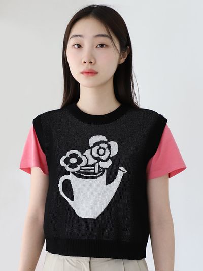 GOCORI Watering Pot Knit Vest - Black Pepper