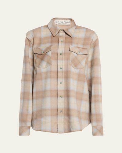 God's True Cashmere Champagne Tartan Button-Front Cashmere Shirt