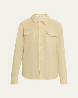 God's True Cashmere Daffodil Solid Cashmere Button-Front Shirt