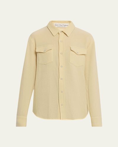 God's True Cashmere Daffodil Solid Cashmere Button-Front Shirt