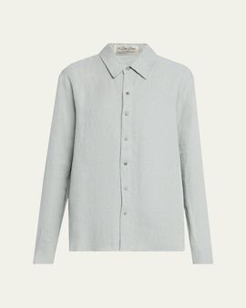 God's True Cashmere Silver Solid Linen Button-Front Shirt