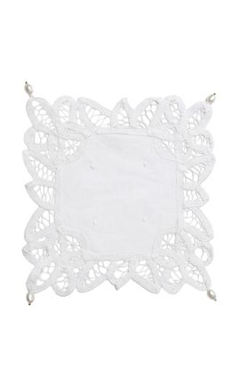 Gohar World Gohar World Square Lace Doily with Pearls White