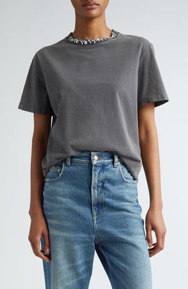 Golden Goose Golden Goose Crystal Embellished Distressed Cotton T-Shirt