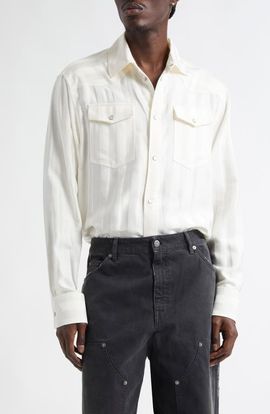 Golden Goose Golden Goose Vertical Stripe Oversize Pearl Snap Shirt