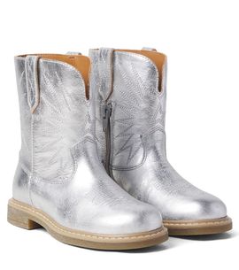 Golden Goose Kids Golden Goose Kids Wish Star Biker metallic leather cowboy boots