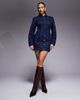 Good American Good American button up barrel sleeve denim mini shirt dress in indigo blue - 1