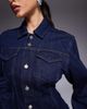 Good American Good American button up barrel sleeve denim mini shirt dress in indigo blue - 2