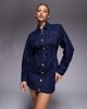 Good American Good American button up barrel sleeve denim mini shirt dress in indigo blue - 3