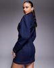Good American Good American button up barrel sleeve denim mini shirt dress in indigo blue - 4