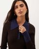 Good American Good American contrast collar detail knit polo mini dress in chocolate brown - 3