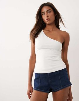 Good American Good American cotton super stretch one shoulder top in white