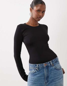 Good American Good American crewneck long sleeve bodysuit in black