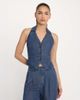 Good American Good American denim luxe suiting halter neck vest in indigo - part of a set-Navy - 1