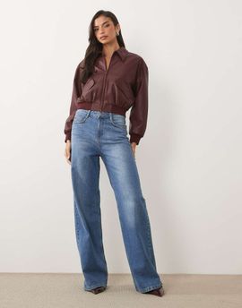 Good American Good American faux leather cropped bomber jacket in burgundy-Red