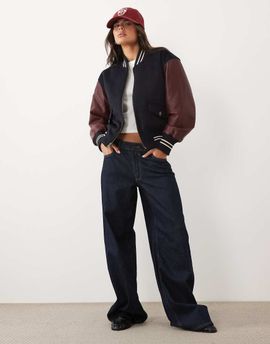 Good American Good American faux leather varsity jacket in navy