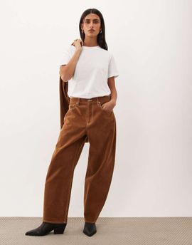 Good American Good American faux suede vintage barrel ankle length jeans in cafe clay - part of a set-Brown