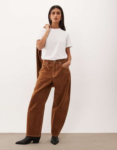 Good American Good American faux suede vintage barrel ankle length jeans in cafe clay - part of a set-Brown