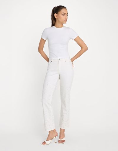 Good American Good American good icon straight leg cropped faux pearl jeans in white
