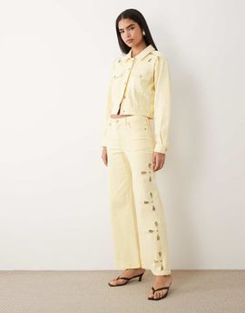 Good American Good American Good Waist palazzo wide leg jeans with cut-outs in lemon - part of a set-Yellow
