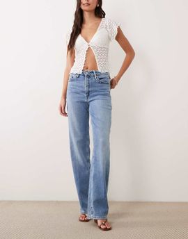 Good American Good American high rise soft tech true straight jeans in light blue wash
