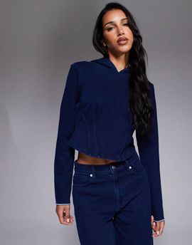 Good American Good American jeanius corset hoodie in navy blue - part of a set
