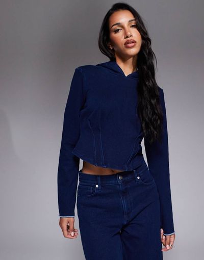 Good American Good American jeanius corset hoodie in navy blue - part of a set