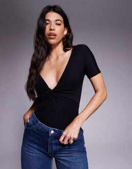 Good American Good American jersey twist front bodysuit in black