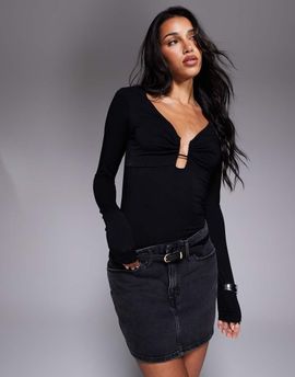 Good American Good American jersey u-wire long sleeve top in black