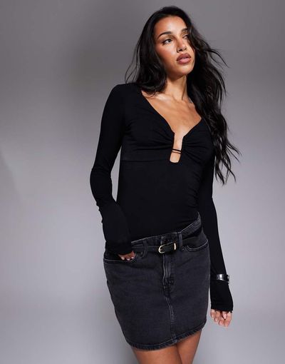 Good American Good American jersey u-wire long sleeve top in black