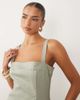 Good American Good American linen blend tailored square neck mini dress in sage green - 3