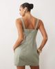 Good American Good American linen blend tailored square neck mini dress in sage green - 4