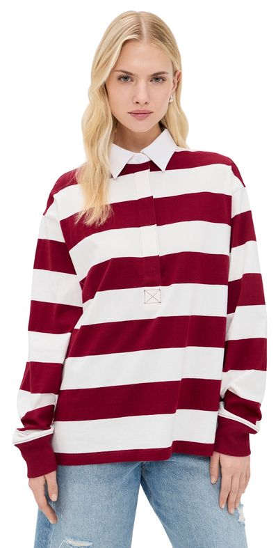 Good American Good American Oversized Rugby Tee Merlot And Chalk Rugby Stripe