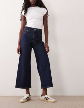 Good American Good American palazzo high rise crop jeans in dark blue wash