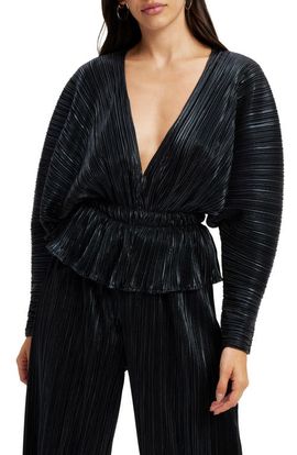 Good American Good American Plissé Deep V-Neck Dolman Sleeve Top