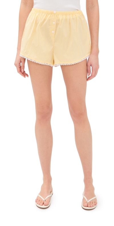 Good American Good American Poplin Lace Trimmed Boxer Shorts Butterbeam Stripe