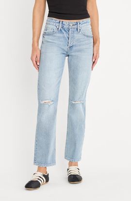 Good American Good American Ripped Mid Rise Ankle Straight Leg Jeans