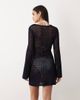 Good American Good American scoop neck tie front crochet mini beach dress in navy - 2