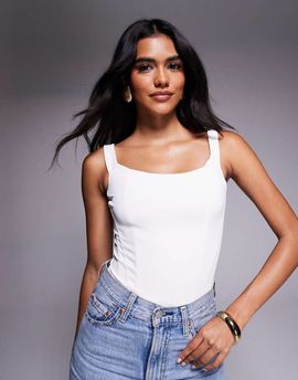 Good American Good American sculpting corset bodysuit in white-Black