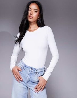 Good American Good American sculpting crewneck bodysuit in white