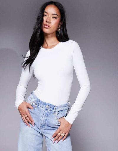 Good American Good American sculpting crewneck bodysuit in white